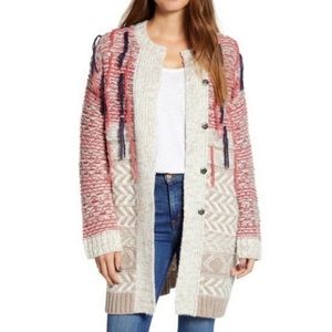 Caslon Multi Color Aztec Jacquard Sweater Coat